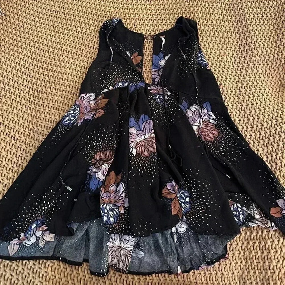 Free People Lovely Day Black Floral Print Dress - Size X-Small - Picture 6 of 8